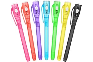 OFFCUP Boligrafo Tinta Invisible, 7pcs Lápiz Espía con Luz UV, Boli Magico, Adecuado Escribir Mensajes Secretos y Niños Fiestas, Regalos de Cumpleaños para Niños y Niñas-Tipo de Interruptor