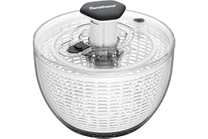 Ourokhome Salad Spinner Lettuce Dryer, One-Handed Easy Press Large Vegetable Dryer Salad Mixer with Comfortable and Retractable Pusher and Brake Button for Greens, Herbs, Berries, Fruits, 6.3 QT