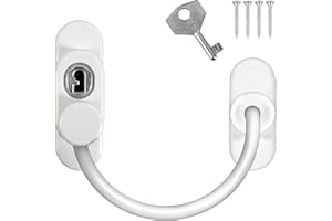WHITE HINGE 2 x Window Restrictor Security Cable Child & Baby Safety Locks - Keyed Alike (White)