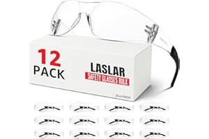 Laslar Safety Glasses for Work - Clear Lenses 12 Pack, Safety Googles for Men Women, Impact Scratch-Resistant Lens Eye Protection for Lab,Construction,Shooting Range,Woodworking,Outdoor
