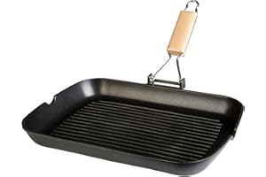 WECOOK! Ecostone Poêle à Griller Induction Ondulé, 34 x 24 cm, Antiadhésive ILAG Écologique sans PFOA, Fonte d'Aluminium, Épaisseur 5 mm, Poignée en Bois Pliable, Vitrocéramique, Gaz