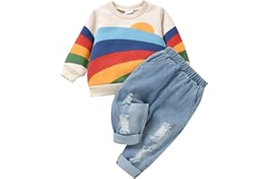Dazzerake 2 pezzi Completini in Tuta da Neonati Abbigliamento Autunno Inverno Unisex Color Block Felpa Pullover Girocollo a Maniche Lunghe Top e Pantaloni