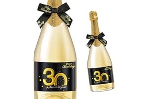 Giftota Lot de 2 30 étiquettes pour Bouteilles d'anniversaire et nœuds Cadeaux – Étiquettes de vin personnalisées Autocollantes pour vin Mousseux et Mousseux – Décoration de 30 Ans – Cadeau