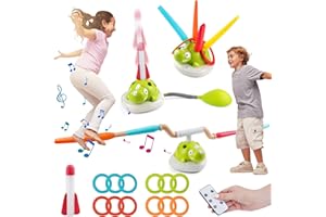 JELLYBIBO 3 in 1 Outdoor Spielzeug für Kinder, Raketen Spielzeug mit Musik,Ringwurfspiel für Kinder,Seilspringmaschine Kind, 5-Gang-Einstellung, Fernbedienung, Outdoor Spielzeug Geeignet für Kinders ab 3 Jahren