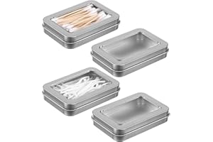 MBAIYO 4Pcs Cotton Swab Holder for Travel, Portable Floss Picks Case with Dustproof Lid Refillable Floss Pick Dispenser Travel Flosses Picks Case with Dustproof Lid for Cotton Swabs Hair Ties(Silver)