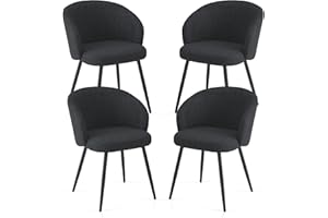 Weegstok Set of 4 Chunky Weave Fabric Upholstered Dining Chairs with Arms and Metal Legs for Dining Room, Kitchen, Living Room, Home Office (4, Grey)