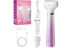 UrbanLuxe Lady Shavers for Women, 4-in-1 Painless Shaving Kit, Electric Lady Shaver for Women with IPX6 Waterproof, Suitable for Face, Underarms, Hands, Bikini Line, Leg Hair Removal-Purple