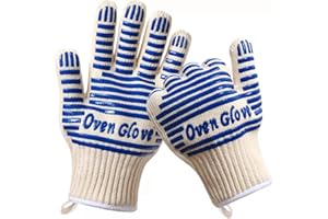 JULIYEH Oven Glove EN407 Certified 932 °F Oven Gloves Kitchen Microwave Heat Resistant Five Finger Non-Slip Silicone Oven Gloves for Handling Hot Surfaces Cooking Baking and Fireplace Grilling