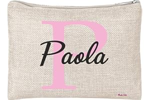 REGALI PAZZA IDEA Pochette Donna bustina porta oggetti Astuccio scritta nome Personalizzabile iniziale idea regalo gadget (Paola)