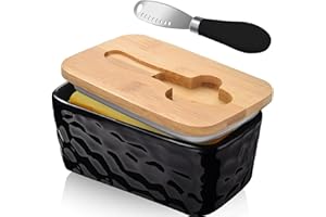 CCHONG Beurier avec Couvercle et Couteau à Beurre, Beurrier en Verre en Porcelaine, Boite Beurre, Boite à Fromage pour Frigo Anti Odeur, Beurrier Ceramique pour Beurrier 250g (Noir)