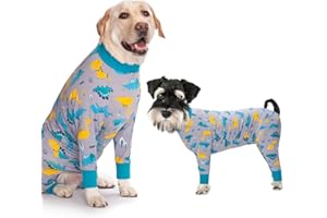 Yeapeeto Einteiler für Hunde, zur Erholung, für große und mittelgroße Hunde, Schlafanzug, Ganzkörper für Haarausfall, Allergien, Anti-Lecken, Wundschutz, Kegel-Alternative (XL, Dinosaurier)