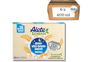‎ALETE Alete bewusst Abend-Milch-Getreide-Mahlzeit Mehrkorn, ab dem 10. Monat, trinkfertige Babynahrung mit Vollkornhafer, Ersatz zu Babybrei, warm oder kalt trinken, 6 x 400 ml (2 x 200 ml)