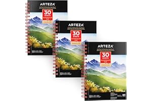 Arteza Cuadernos de acuarela | 13,9x21,6 cm | Pack de 3 blocs de 30 hojas | Papel de acuarela Arteza | Grosor 300 gsm| Color blanco, sin ácido, ideal para acuarelas, medios secos y técnicas mixtas