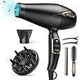 GLAM Hair Dryer 2300W Diffuser Hairdryer, Salon AC Pro Ionic Blow Dryer, Fast Drying, 3 Heat, 2 Speed Settings, Ceramic Frizz-Free, with Accessories Hairdryer for Women Man