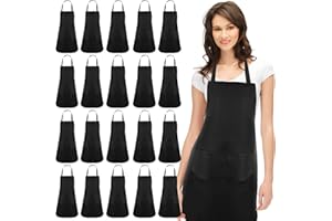 GEOSAR 20 Pcs Unisex Chef Aprons for Men Adjustable Bib Apron with 2 Pockets Cooking Aprons for Women for Kitchen Restaurant Coffee House Home School Gardening Baking BBQ, Black