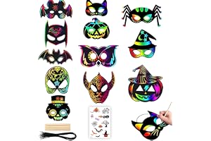 FAINCA 12 stycken halloween repbilder set med remmar skrappenna för pyssel | Regnbåge pappersmasker för dekorering hantverk set för alla heliga fest dekoration gör-det-själv hantverk cosplay temafest