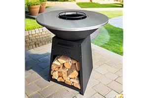 PAKKETPANDA Plancha - BBQ - Grill - Brasero - Barbecue - Noir - Plaque Grill - Outdoor - Plancha - ASH NOVA XL - Anneau de Grill Ø70 - Cheminée de Jardin - Barbecue - Rangement Bois - Aspect Luxe - Plaque de