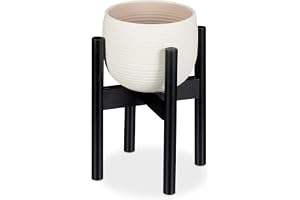 Relaxdays Växtställ i bambu, krukställning, piedestal, justerbar, rund, 32 cm, för krukor: ca 35,5 cm hög