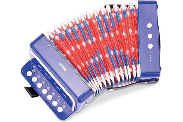 Woet® Accordéon Jouet Bleu pour Enfants, Instrument de Musique avec Livret de Chansons et 8 Chansons, Jouet Éducatif Débutant, Développement Musical, À Partir de 3 Ans