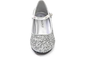 GOLDEN BEADS Zapatos de tacón bajo con purpurina para niñas y bebés, diseño de princesa Mary Jane con purpurina, para fiestas, bodas, en plata, oro y rosa, talla 39-43