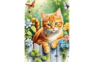 DPHERO Orange Cat Diamond Painting Kits for Beginners Adults,5D DIY Kitten Diamond Art Kits,Round Full Drill Flowers Gem Art Crafts Kits,DIY Painting by Numbers for Home Wall Decor 12x16 inch