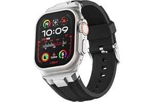 Suitisbest Pasek do Apple Watch Ultra 2 / Ultra 49 mm, Series 9/8/7, 45 mm, Series SE 2 / 6 / SE / 5 / 4, 44 mm i Series 3/2/1, 42 mm, silikonowy pasek z przyłączem ze stali nierdzewnej 316L