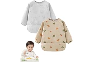 Zonoori 2 Pcs Lätzchen Baby mit Ärmeln, PU Wasserdichtes Latz mit Ärmel, Babylätzchen Ärmellätzchen von 6 bis 24 Monaten
