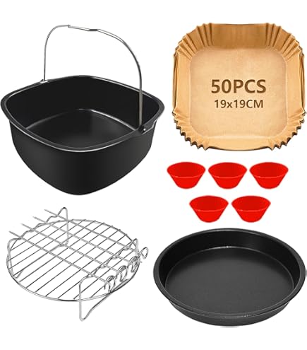 6 Accessori Per Friggitrice Ad Aria - Teglia 22cm, Griglia, Spiedini - Per Ninja, COSORI, Cecotec - Foto 6