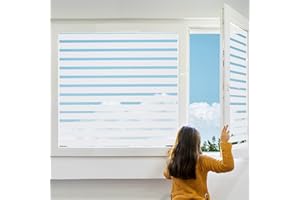 Linarun Stripe Window Film Privacy 90x200 Frosted Glass Film for Windows Frosting Film Opaque Window Vinyl Privacy Film Self-adhesive Thermal Static Cling Window Cover for Office Home Kitchens
