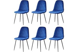 AINPECCA Set of 6 Velvet Dining Chairs Fabric Upholstered seat with Metal Legs Dressing Lounge Home (Blue, 6)