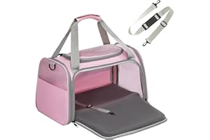 PETSFIT Cat Carrier Soft，Pink Pet Carrier with Extendable Fleece Mat, Puppy Carrier Airline Approved with Safety Leash for Pets Up to 12 Lbs (44 * 26.5 * 27CM, Pink)