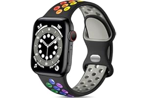 Epova Silicone Sport Strap Compatible with Apple Watch Strap 42mm 44mm 45mm 46mm 49mm, Breathable Replacement Straps for Apple Watch Ultra 2/iWatch SE Series 11 10 9 8 7 6 5 4 3, Black/Rainbow, Large