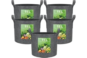 VIEWALL 12L Sac de Plantation Terre en Tissu avec Poignée,Sacs de Culture de Plantes Réutilisable pour Cultiver Pommes Terre,Tomates,Légumes,Fleurs,Un Pot de Jardin Épaissi et Aéré,5pcs Gris