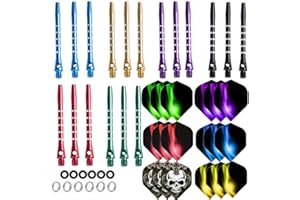 Haosell Lot de 18 ailettes de fléchettes + 18 tiges en aluminium + 12 anneaux en caoutchouc + 12 anneaux en caoutchouc + 12 anneaux à ressort pour fléchettes souples / acier