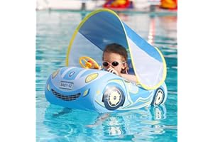 Balakaka Toddler Pool Float Inflatable with Double Handles Swim Trainer Newborn Car Baby Swim Float with Adjustable Sun Canopy and Safety Seat Pool Toys for kids