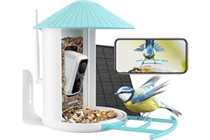 NETVUE Comedero Pajaros con Camara, Comedero Pajaros Exterior, Cámara WiFi con Batería & Solar Panel, Notificación Instantánea, Captura Automática de Imagen/Video, IP65 (Birdfy Lite + Solar)