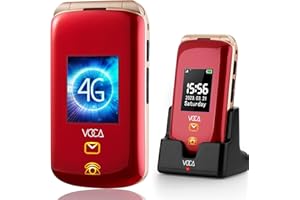 VOCA Big Bouton Téléphone Mobile pour Personnes Âgées, Sénior, V540 débloqué 4G Portable Flip, Double Grand écran, Texte prédictif, Bouton SOS (Rouge)