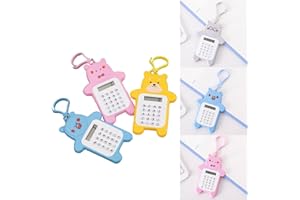 DAKEXIONG 3 Paquets de Mini-calculatrices de Poche pour Enfants,Mini-calculatrice à Affichage 8 Chiffres,Calculatrice Ourson,Calculatrice Portable avec Porte-clés pour École,Étudiant et Bureau,Couleur Aléatoire