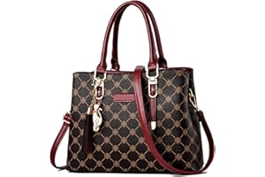 NICOLE & DORIS Damen Handtasche Elegante Schultertaschen Bedruckte Handtaschen PU Leder Frauen Umhängetasche Shopper Tote Mittelgross Tasche Henkeltasche mit Anhänger Burgundisch