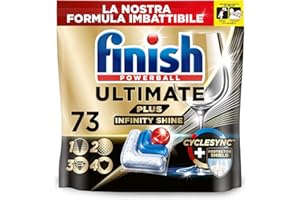 Finish Ultimate PLUS Infinity Shine Pastiglie Lavastoviglie, 73 Capsule Lavastoviglie, Pastiglie per Lavastoviglie con Scudo Protettivo contro lo Sporco e i Residui Incrostati