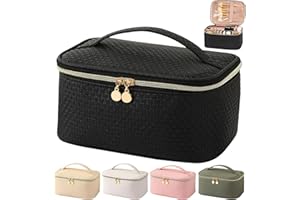 Bestash Neceser Maquillaje,Neceser Mujer Grande Viaje con Porta Brochas,Impermeable Bolsa de Maquillaje Organizador con Compartimento (Negro Elegante)