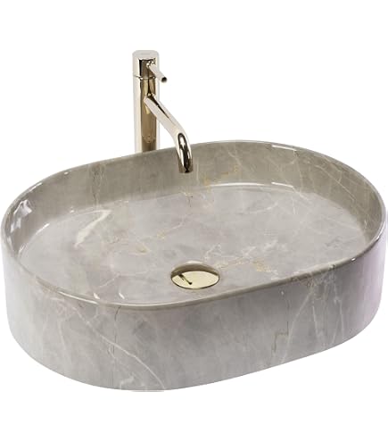 Vasque à Poser En Marbre Gris 40x15 Cm – Lave-mains Design Pour Salle De Bain Ou Toilettes
