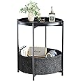 Huhote Side Table, Round End Table with Fabric Basket, Small Bedside Tables, Nightstand Sofa Tables for Living Room, Bedroom, Bathroom, Balcony, Modern Style (Black)