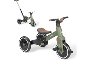 KikkaBoo 5-i-1 evolutionär trehjuling, 1,5–4 år, trehjuling med föräldrahandtag, balanscykel, EVA-hjul, robust metallstruktur