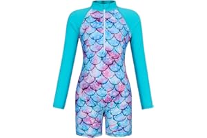 BOTERIA Girls Swimming Costume UV Protection Swimwear Unicorn Mermaid Rash Guard Kids One-Piece 3-14 Years Kids Swimsuit Wetsuit Beach Holiday