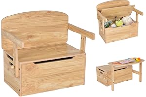 ‎COSTWAY COSTWAY 3 in 1 Kindertisch mit Sitzbank, Kindersitzgruppe aus Holz mit Stauraum & Decke, Spielzeugkiste Aktivitätstisch für Kinder von 3 bis 7 Jahren, 60 x 34 x 57cm (Natur)