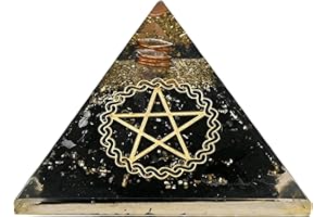 Amazing Gemstone Pirámide de orgón grande, cristal de pirámide de shungita, pirámide de orgonita pentáculo, pirámides de órgano, curación de energía positiva