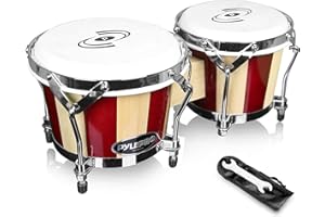 Pyle Bongo Trommel, Handtrommel, Bongo-Set 6.5”&7.5”/16.5cm&19cm, Handtrommel für Erwachsene, Anfänger & Profis, Hand Drum, Bongos, Schlagzeug- aus Holz, Stimbar, Leicht & Hochwertig