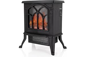 CUSROS Electric Fireplace Stove Heater with Realistic Log Wood Burner Effect Effects, Freestanding Fireplace Heater 16" Infrared Electric Fireplace Stove, 750W/1500W Settings, Overheat Protection