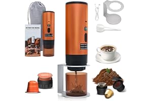 RoserRose Machine à Café Portable, Machine à Café de Voyage - Sans Fil & Auto-Chauffante - Avec Batterie 7800mAh, Fonction de Charging USB-C & Pressions 15 Bar - Compatible NS/DG (Orange)